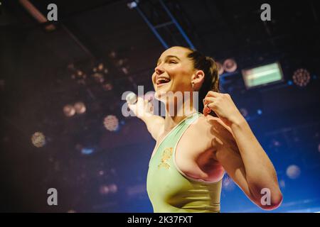 Bern, Switzerland. 24th Sep, 2022. The American music duo Sofi Tukker performs a live concert at Bierhübeli in Bern. Here singer and musician Sophie Hawley-Weld is seen live on stage. (Photo Credit: Gonzales Photo/Alamy Live News Stock Photo