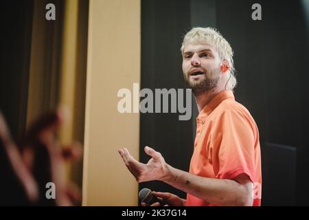 Bern, Switzerland. 24th Sep, 2022. The American music duo Sofi Tukker performs a live concert at Bierhübeli in Bern. Here singer and musician Tucker Halpern is seen live on stage. (Photo Credit: Gonzales Photo/Alamy Live News Stock Photo