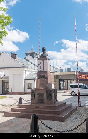 Krosno, Poland - June 12, 2022: Memorial with bust of Jozef Pilsudski. Stock Photo