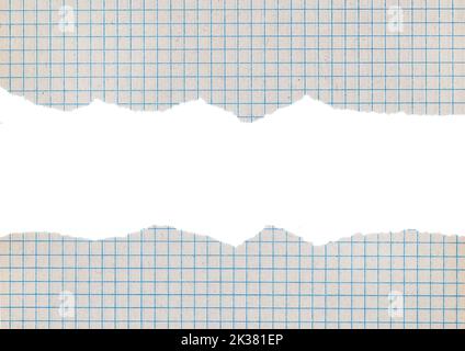 A sheet of a notebook in a cage with an empty place for inscriptions. torn sheet of paper Stock Photo