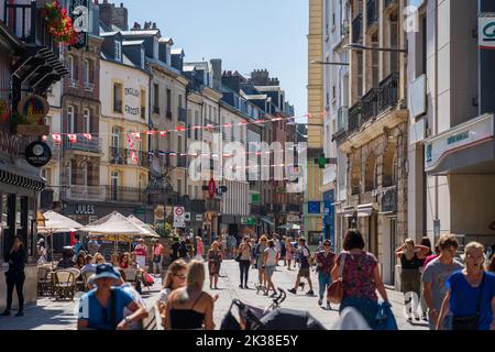 Shoppers on Grand Rue, the main shopping street in Dieppe. Stock Photo