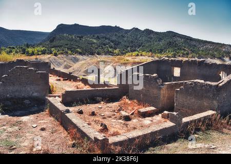 Ruins of an adandoned and normally submerged church located in Mediano, Spain Stock Photo