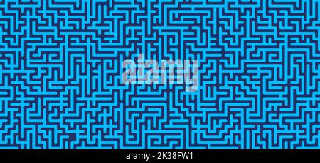 Education logic, labyrinth line. Blue, gray square maze. Vector. Find the way, labyrinth riddle. Black, white geometric pattern. labyrinth design icon Stock Photo
