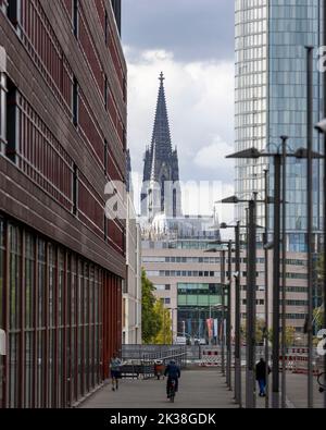 Cologne Cathedral famous twin towers visible all over city center Stock Photo