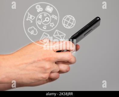 Information flow, social media, network, mail, shopping online using mobile phone apps services. High quality photo Stock Photo