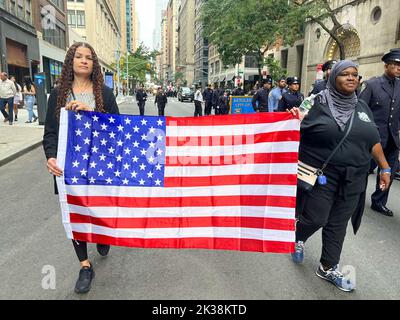 New York, New York, USA. 25th Sep, 2022. Flag of the United States are seen on Madison Avenue in New York City during the annual United American Muslim Day Parade. (Credit Image: © Ryan Rahman/Pacific Press via ZUMA Press Wire) Stock Photo