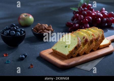 Cake, pastry, birthday cake, isolated on texture background with props Stock Photo