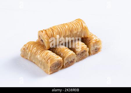 Turkish Ramadan Dessert Baklava isolated on white Background. Stock Photo