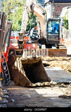 Detail of industrial excavator working on construction site Stock Photo