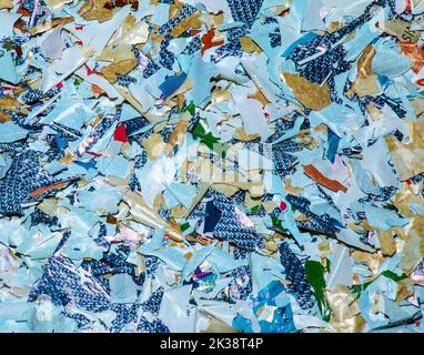Remains of a biodegradable plastic bag after decomposition. Self-degrading plastic. Ecology concept. Background. Stock Photo