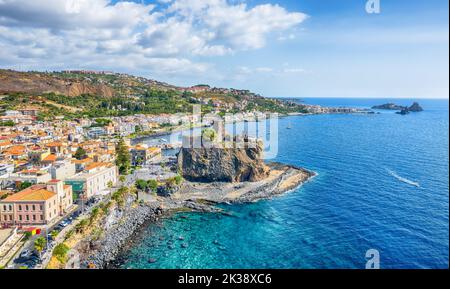 Landscape with aerial view of Aci Castello, Sicily island, Italy Stock Photo