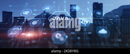 Java programming language application concept on city background Stock Photo