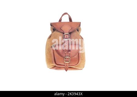 Brown leather backpack isolated on white Stock Photo