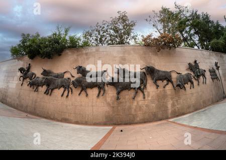 Madrid, Spain, September 2022.  The monument in front of the bullring in the Plaza de Toros Las Ventas in the city center Stock Photo