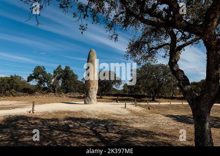 The Menhir of Meada is single standing stone near Castelo de Vide in Portugal. Stock Photo