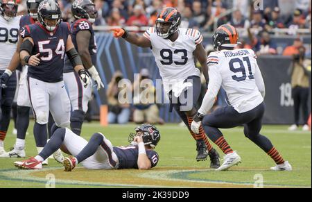 Chicago Bears defensive tackle Justin Jones (93) celebrates after