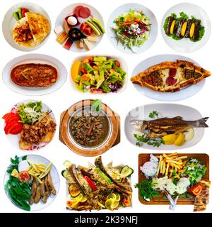 Set of Turkish dishes isolated on white background Stock Photo