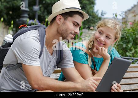 active couple rests during city break Stock Photo