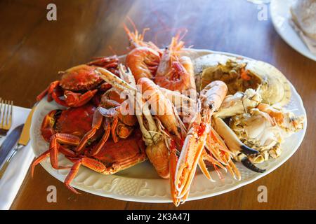 Galician seafood dish made up of king prawns, crabs and crab Stock Photo
