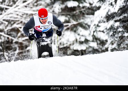 Athlete Dan Cnossen at the 2019 U.S. Paralympic National Cross Country Ski Championships at Craftsbury Outdoor Center, VT, USA. Stock Photo