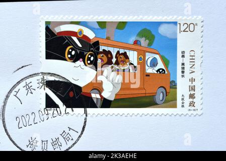 CHINA - CIRCA 2022: A stamps printed in China shows 2022-18 Animation - Mr. Black, circa 2022 Stock Photo