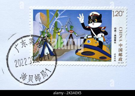 CHINA - CIRCA 2022: A stamps printed in China shows 2022-18 Animation - Mr. Black, circa 2022 Stock Photo