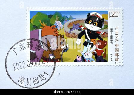 CHINA - CIRCA 2022: A stamps printed in China shows 2022-18 Animation - Mr. Black, circa 2022 Stock Photo