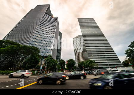 Skyline of Singapore with Duo Residences and The Gateway in view on Beach Road in the Downtown Core of Singapore. Stock Photo