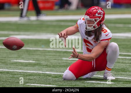 Kansas City Chiefs punter Tommy Townsend (5) looks on from the