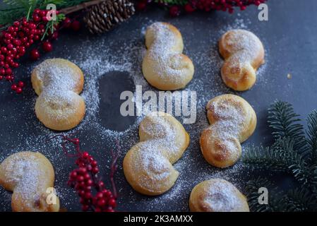 homemade swedish saffron buns, lussekatt Stock Photo