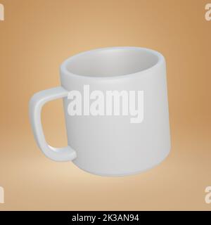 3D Realistic Ceramic Coffee mug , Tea Cup Isolated On orange background . Classic Office Cup Mock Up With Handle image Stock Photo