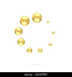 3d gold ball icon that are arranged around each other in a circle on white background. Indicator for loading progress. golden metal sphere. 3d renderi Stock Photo