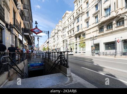 Madrid, Spain, September 2022. A view of the entr ance of Anton Martin Metro station in the city center Stock Photo