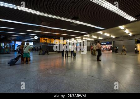 Madrid, Spain, September 2022.  panoramic view of the atrium inside the Atocha railway station in the city center Stock Photo