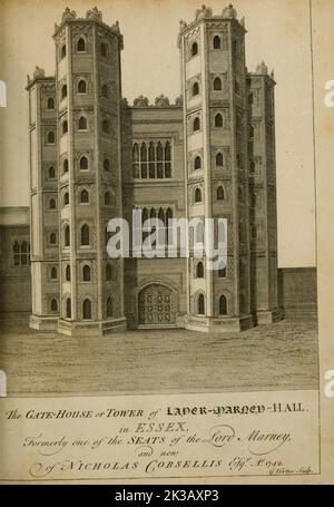 The Gate House or Tower of Lader-Darned Hall in Essex from the book ' Supplement to the antiquities of England and Wales ' by Francis Grose, Publication date 1777 Stock Photo