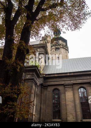 Side view of Bernardine Church. Inner yard of bernardine monastery in Lviv, Ukraine. View from the courtyard to the building of the cathedral and the Stock Photo