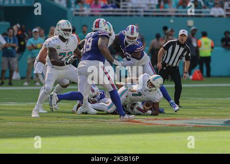 Buffalo Bills defensive end Greg Rousseau (50) runs tot he ball carrier ...