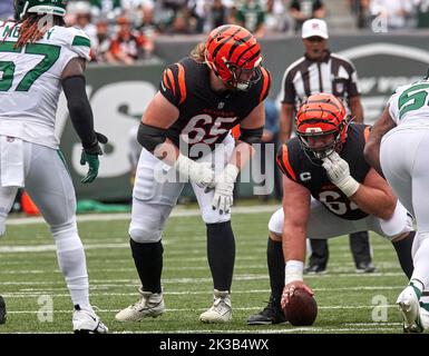 Cincinnati Bengals guard Alex Cappa (65) in coverage during an NFL football  game against the New