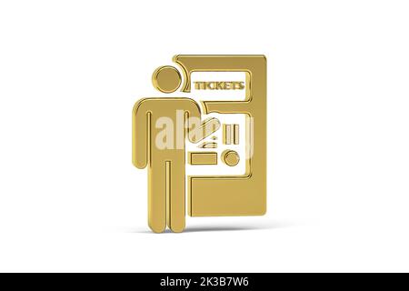 Golden 3d ticket gate icon isolated on white background - 3d render ...