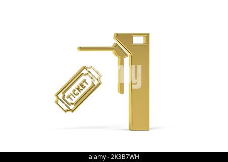 Golden 3d ticket gate icon isolated on white background - 3d render ...