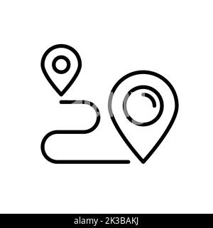 Path between two map pointers. Navigation and location icon. Pixel perfect, editable stroke Stock Vector