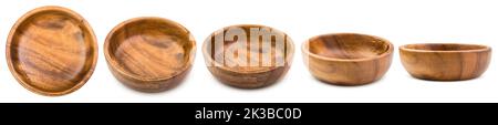 wooden plate, bowl, isolated on white background, clipping path, full depth of field Stock Photo