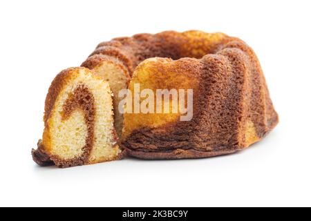 Sweet sponge cake. Bundt cake isolated on the white background. Stock Photo