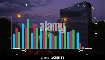 Image of data processing over cityscape Stock Photo