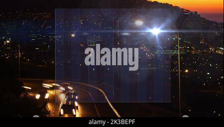 Image of data processing over cityscape Stock Photo