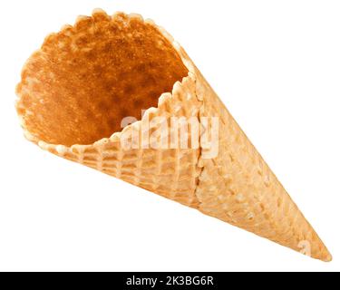 Empty ice cream cone, isolated on white background, clipping path, full depth of field Stock Photo