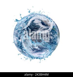 Water recycle on the world. Water scarcity concept on earth isolated on white background. Earth day or World Water Day concept. Elements of this image Stock Photo