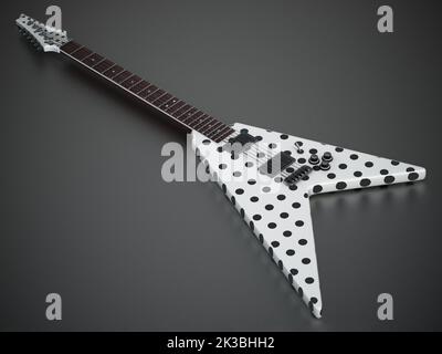 Flying V electric guitar isolated on dark background. 3D illustration. Stock Photo