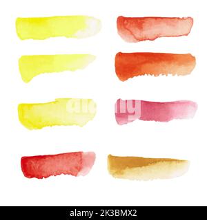 Set of eight watercolor strokes on a white background, vector illustration Stock Vector
