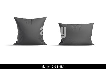 Blank black rectangular and square pillow mockup stand, front view, 3d rendering. Empty fluffy or feather filling headboard for bedding mock up, isola Stock Photo